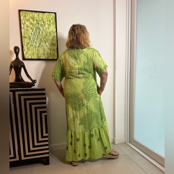 100% Linen MIDI Dress Made in Italy Fits Medium and Large - Picture 2 of 2